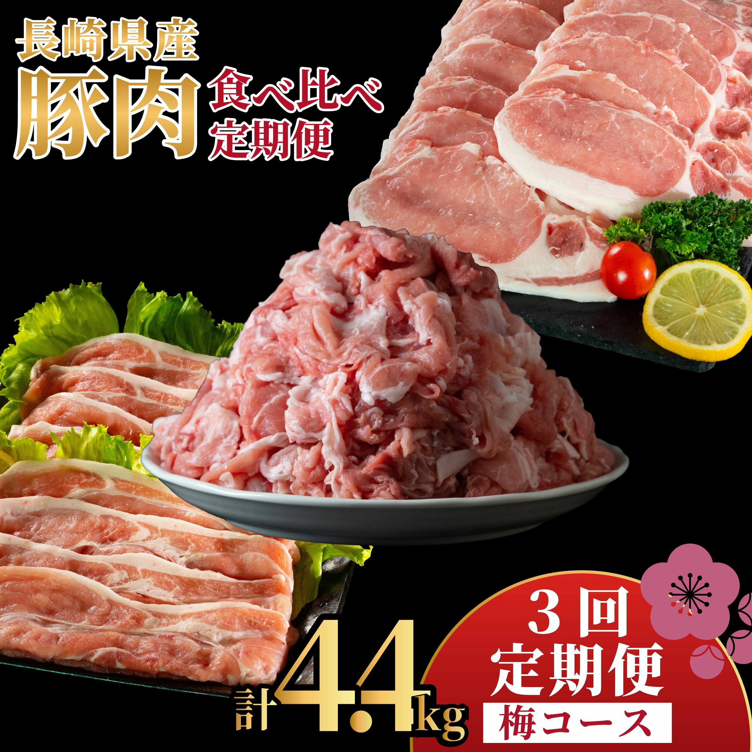 【ふるさと納税】《《定期便》長崎県産豚 食べ比べ 梅コース【3回お届け】