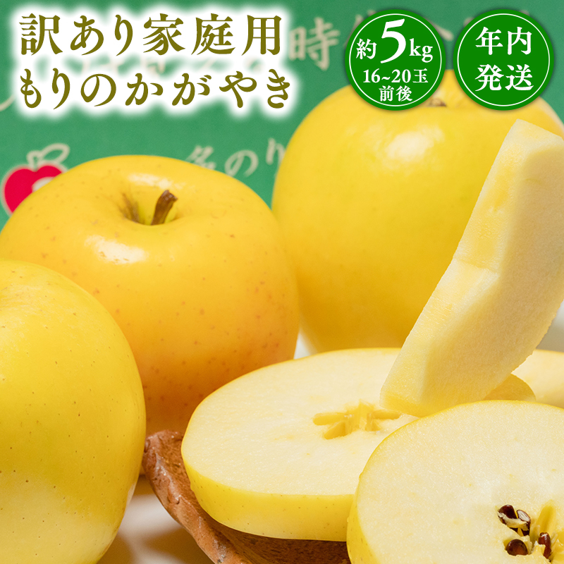 年内発送【訳あり】家庭用 もりのかがやき 約5kg【青森県 平川市 那由多のりんご園】