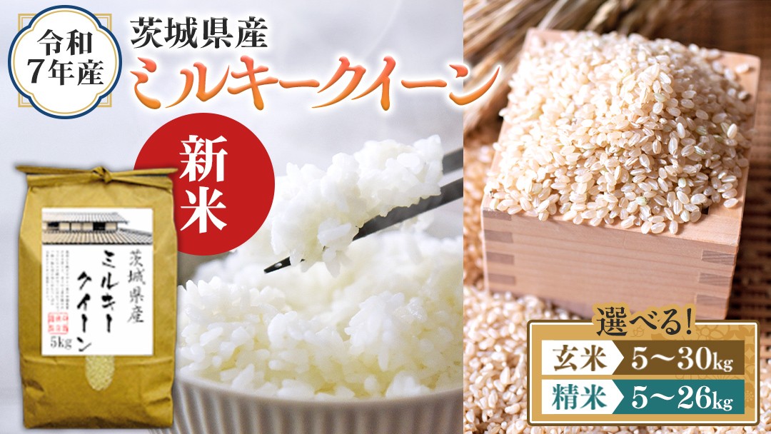 
            ＼ 選べる内容量 ／ 令和7年産 茨城県産 ミルキークイーン （精米 5kg・10kg・26kg / 玄米 5kg・10kg・30kg） 白米 米 コメ こめ 単一米 限定 茨城県産 国産 美味しい お米 おこめ おコメ
          