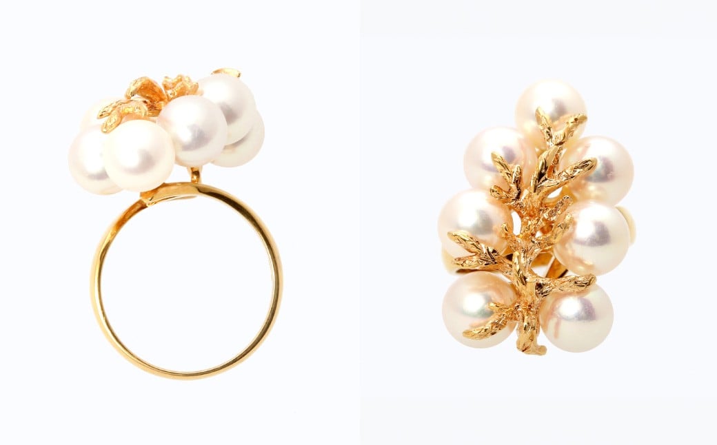 【限定1点】あこや真珠 (約7mm珠) デザインリング K18 イエローゴールド