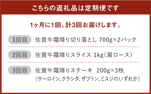 【全3回】旨みじゅわ〜♪佐賀牛 霜降り定期便 総計3kg【ミートフーズ華松】 [FAY022]