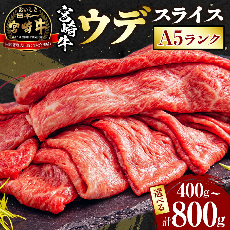 【ふるさと納税】【容量が選べる】宮崎牛 A5ランク ウデスライス400g～800g | ミヤチク 人気 牛肉 宮崎牛 すき焼き しゃぶしゃぶ 焼しゃぶ 肉 国産牛 和牛 国産 焼肉 鍋 おすすめ ウデ肉 切り落とし 冷凍 小分け 牛 薄切り 赤身 精肉 贈答 贈り物 ギフト プレゼント 送料無料