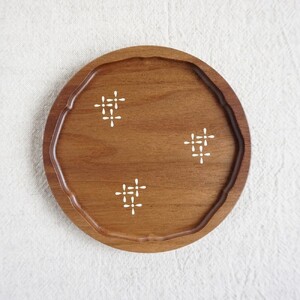 【貝象嵌】貝象嵌 花皿 ウォールナット　岩手県北上市 夢工房　D0444