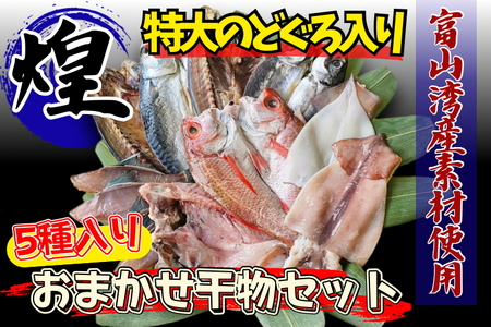 富山湾産 おまかせ干物セット「煌」 のどぐろ入り 計5種 ｜ 干物セット のどぐろ 高級干物 干物 詰め合わせ 冷凍 海鮮 グルメ お取り寄せ 魚 魚貝類 魚介類 海鮮 詰合せ 朝食 おかず セット 国産 北陸 富山県 富山湾 魚津市 送料無料