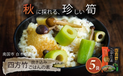 【期間限定】 国産 四方竹  炊き込みごはんの素 2合炊き × 5袋 (2026年11月～発送) | 筍 たけのこ 竹の子 タケノコ 先行予約 珍味 ご飯 鰹だし 醤油 常温 簡単調理 高知 南国市