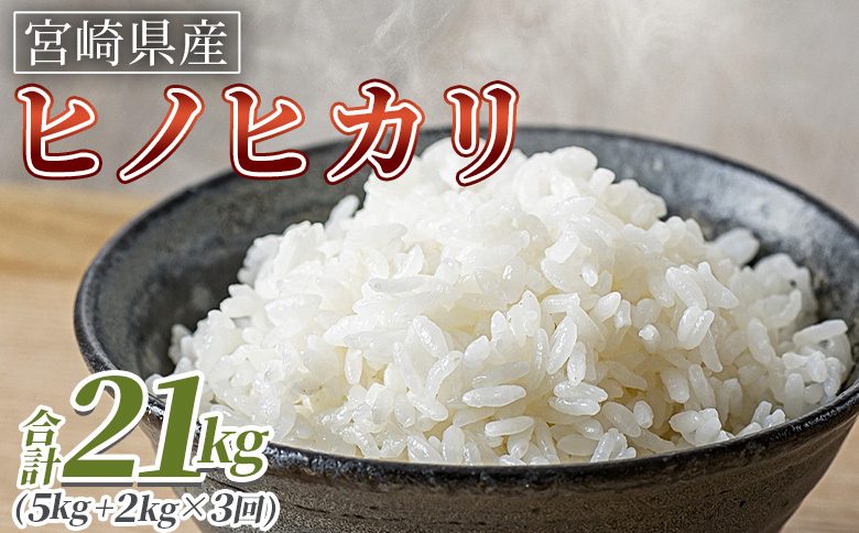 ＜3ヵ月定期便 宮崎県産米 ヒノヒカリ 7kg（合計21kg）＞入金確認後、翌月末迄に第一回目を発送【 コメ 米 お米 白米 ご飯 飯 炊き立て こめ ひのひかり 宮崎県 県産 粒 炊き込みご飯 おにぎり 主食 】