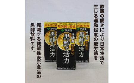 伊藤園 黒酢で活力 200ml×24本（1ケース） 機能性表示食品 《甘味料・香料・保存料無添加》 ／ 本醸造 栄養 健康 ソフトドリンク 紙パック 国内製造　012-G-IT003