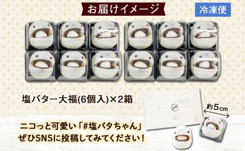 【ANA限定】北海道 塩バター 大福 6個入り×2箱 12個 個包装 小分け 塩バタちゃん こしあん 和菓子 もち 餅 小麦不使用 ギフト プレゼント 冷凍 お菓子のふじい ニセコ スイーツ