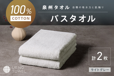 【泉州タオル】吸水力と肌触りが自慢のデイリーユースバスタオル ライトグレー 2枚【配送不可地域：北海道・沖縄・離島】【039E-105】
