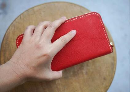 【全6色】栃木レザーのラウンドファスナー長財布 シュリンクタイプ ハンドステッチ ソフトな手触り/Round zip wallet 02/レッド/minca　327