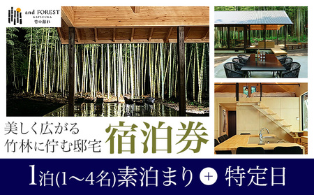 and FOREST勝浦 竹の離れ 宿泊券 1～4名 1泊 素泊まり 特定日 株式会社タスマニアンプロジェクト《30日以内に出荷予定(土日祝除く)》千葉県 勝浦市 宿泊券 サウナ付き