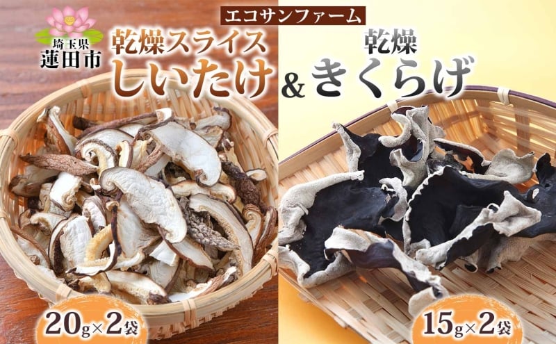 
            乾燥スライスしいたけ40gと乾燥きくらげ30g セット 干ししいたけ 干しきくらげ 乾物 食物繊維 国産 お取り寄せ グルメ こだわり 簡単調理 ビタミン きのこ ヘルシー 送料無料 埼玉県 蓮田市
          