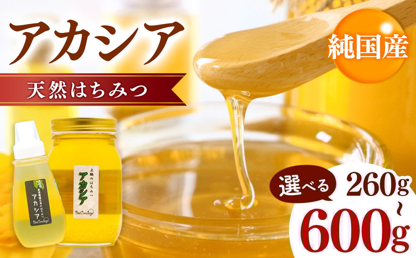 
            選べる容量 国産 アカシアはちみつ 260g～600g | 養蜂家 齊藤兄弟 Bee concierge ビーコンシェルジュ はちみつ 蜂蜜 ハチミツ 国産蜂蜜 アカシア蜂蜜 新鮮 国産 千葉県 君津市 君津 きみつ
          
