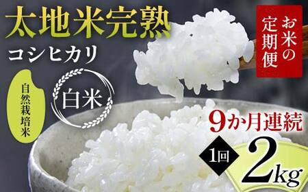 お米の定期便 自然栽培米 太地米完熟 【こしひかり】 白米2kg×9か月連続 ブランド米 お米 精米 白米 人気 F7X-0430