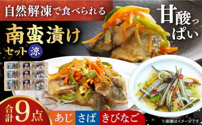 
                  長崎発祥 南蛮漬けセット 涼（りょう） 長崎県/長崎漁港水産加工団地協同組合 [42ZZAD017] あじ さば きびなご 酢 自然解凍 なんばんづけ おかず 時短　
                