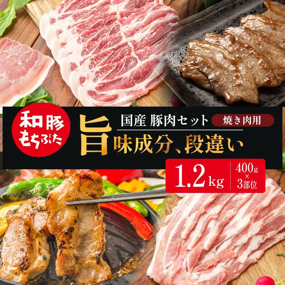 焼肉用 400g×3部位  豚バラ 肩ロース モモ【和豚 もちぶた】