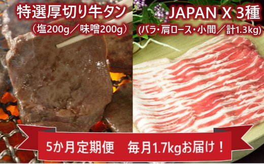 【5ヵ月定期便】JAPAN X＆特選厚切牛タンセット1.7kg　【04301-0317】