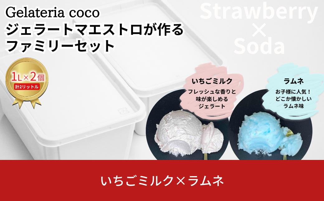 
ジェラートマエストロが作るファミリーセット 1L×2 合計2L[いちごミルク・ラムネ] ジェラート アイス 大容量 ファミリーパック 添加物不使用 [Gelateria coco]【017S106】
