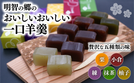 明智の郷のおいしいおいしい一口羊羹 5本（55g×5）和菓子 ようかん 羊かん 一口サイズ 栗 小倉 練 抹茶 柚子 お菓子 おやつ お茶菓子 スイーツ 詰め合わせ 手土産 贈り物 贈答 ギフト プレゼント 保存食 京都府 福知山市