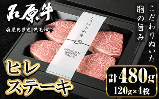 
            ＜数量限定＞石原牛 ヒレステーキ ヒレ(計480g・120g×4枚) 黒毛和牛 国産 九州産 鹿児島県産 牛肉 ブランド牛 和牛 ヒレ ステーキ 赤身 冷凍 贅沢 贅沢な一品 贈答用 ギフト用【株式会社石原PRO】a-56-2-z
          