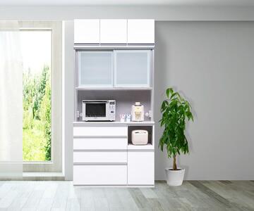 （ホワイト柾目）【開梱設置／受注製作】 レガシー キッチンボード 幅120cm 上置付 耐震 引き戸 食器棚 モイス キッチンボード 完成品 オープンボード レンジボード 120幅 国産 大川家具