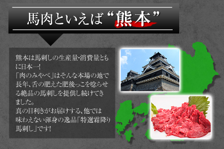 熊本肥育 特撰 霜降り 馬刺し 300g 馬刺専用醤油150ml×1本 刺身 肉のみやべ 熊本県御船町《90日以内に出荷予定(土日祝除く)》 贈答用 ギフト st-p