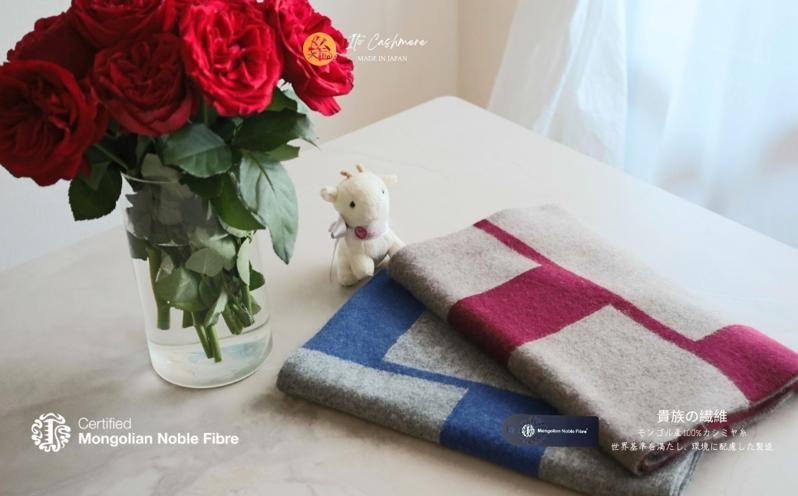 『Noble Fibre』100%カシミヤ・マフラー ワインインターシャ G3329