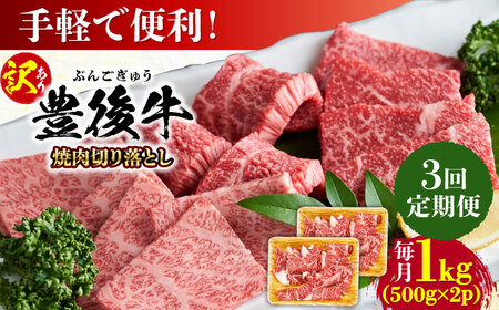 【全3回定期便】【訳あり】おおいた豊後牛 焼肉 切り落とし 1kg(500g×2P)/ 牛 牛 牛 牛 牛 牛 / 日田市 / 株式会社MEAT PLUS[AREI134]