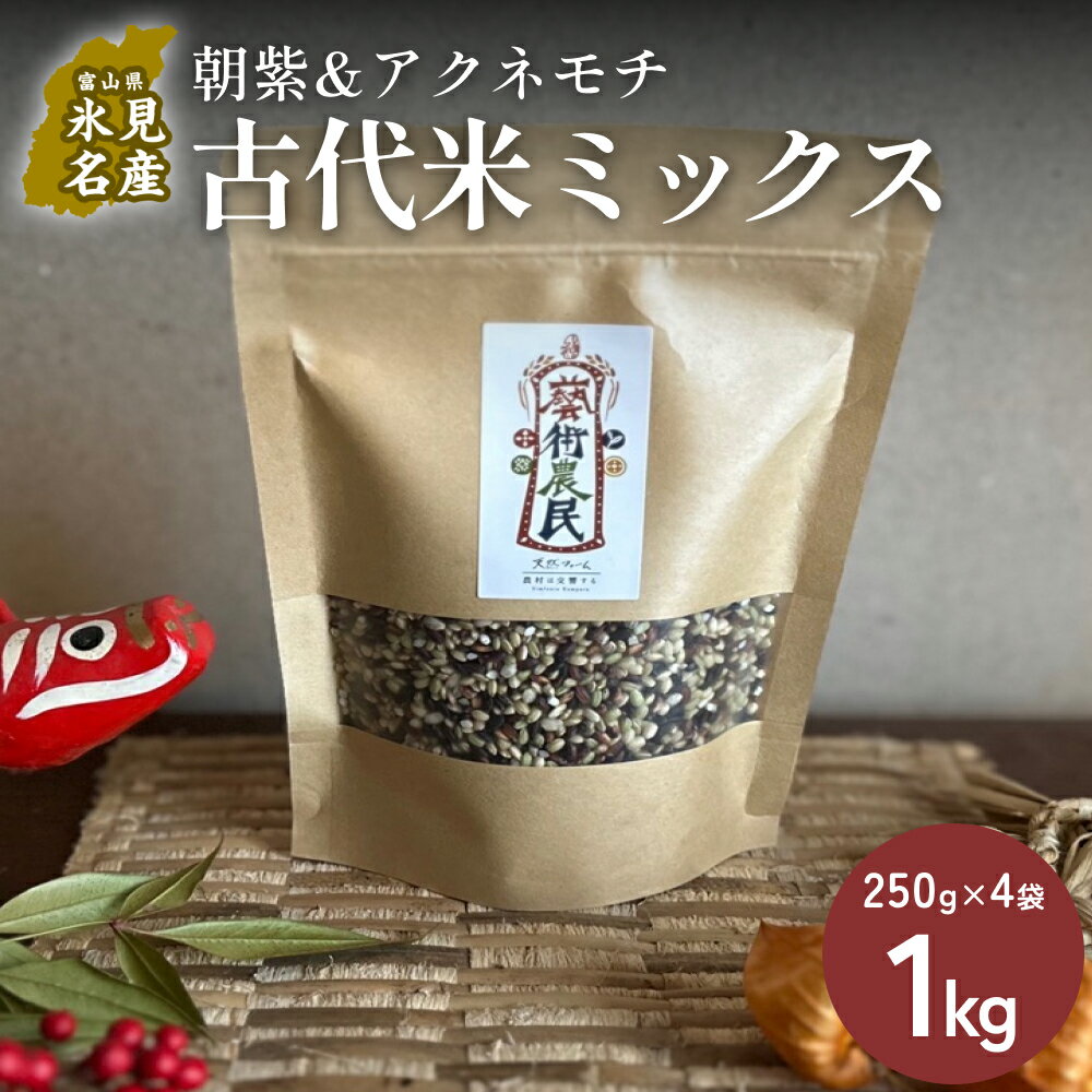 【ふるさと納税】【交響するお米】［古代米ミックス］自然栽培 朝紫&アクネモチ 250g×4袋（ 令和7年産 ） 富山県 氷見市 | 移住農家が里山から直送 米 古代米 紫黒米 緑米