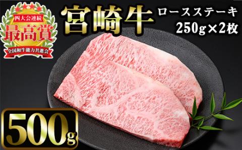 宮崎牛 ロースステーキ(計500g・250g×2枚) 国産 宮崎県産 宮崎牛 牛肉 ステーキ ロース A4 和牛【MI011】【(株)ミヤチク宮崎加工センター】