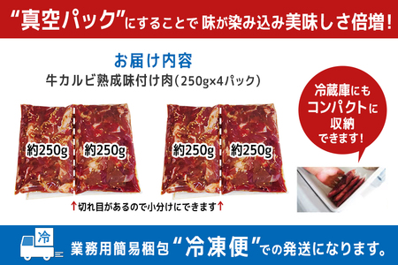 熟成牛カルビ 1kg (250g×4パック) たれ 味付 小分け 冷凍 焼肉 焼き肉 牛 牛肉 ビーフ カルビ BBQ 【そうざい男しゃく（株式会社池延）】【ho1471】