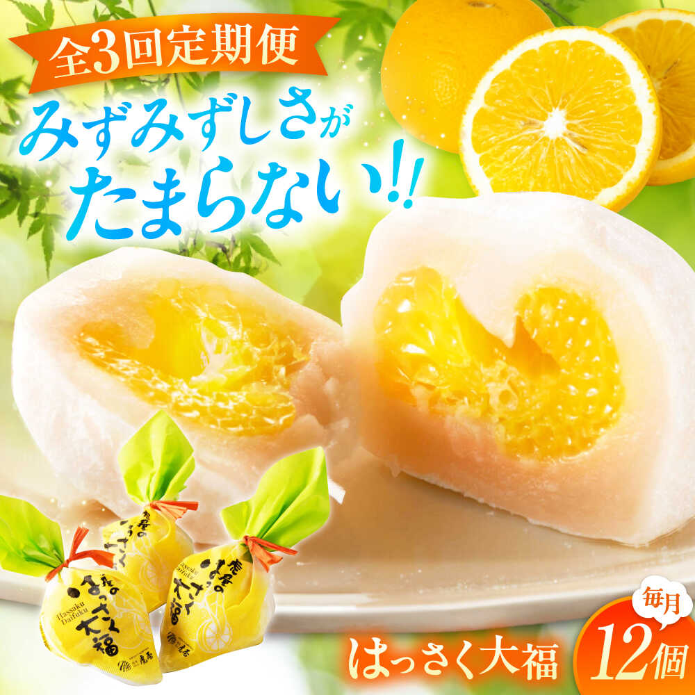 【ふるさと納税】【3回定期便】お菓子 はっさく大福12個入 お菓子 大福 八朔 柑橘 みかん オレンジ 餅 ギフト お取り寄せ スイーツ フルーツ大福 ご当地 菓子 おかし デザート 食品 人気 おすすめ 広島県福山市/株式会社虎屋本舗[BADH014]