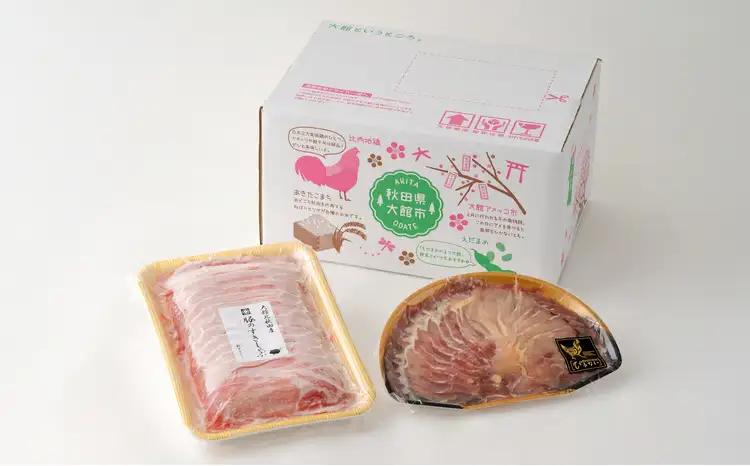 おすすめセット～その壱～（大館北秋田産豚すきしゃぶ肉＆比内地鶏しゃぶ肉）　75P2153【 割烹きらく】