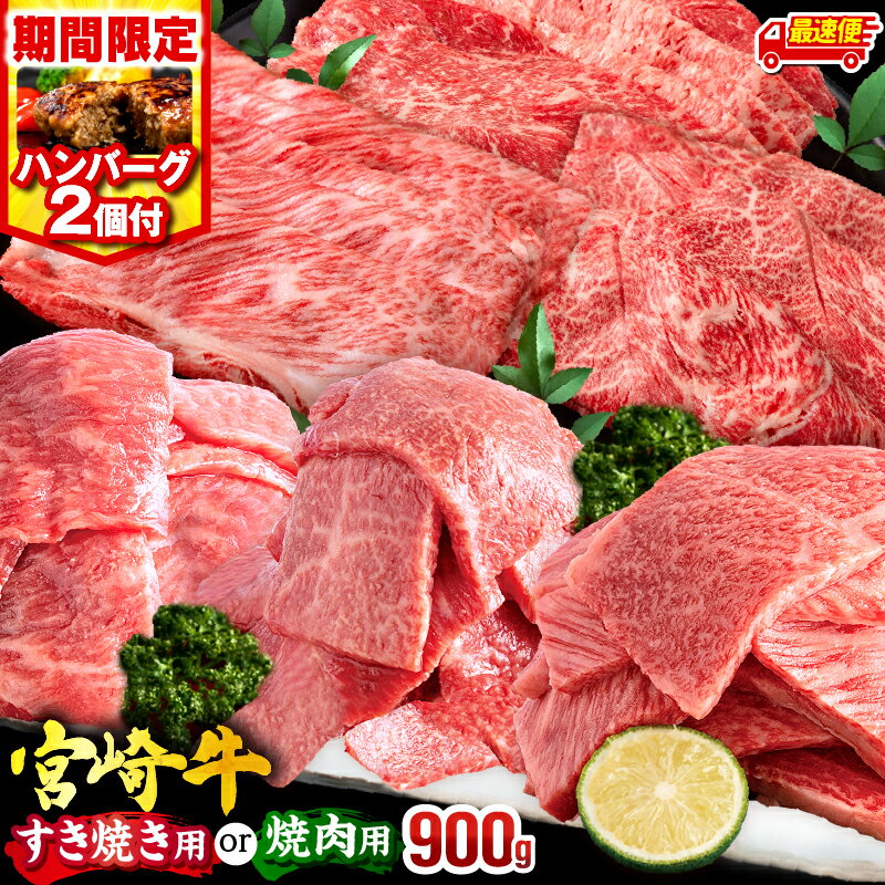 【ふるさと納税】【用途・発送時期が選べる】【期間・数量限定】畜産農家応援！宮崎牛 焼肉orスライス3種セット(肩ロース・ウデ・モモ 各300g)・国産牛ハンバーグ100g×2個 牛肉 肉 赤身 焼肉 すき焼き 薄切り 牛 国産牛 牛 ウデ肉 モモ肉《レビューキャンペーン》