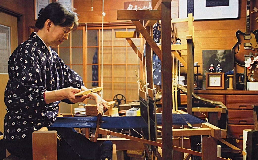 手織り作州絣 ロングテーブルクロス