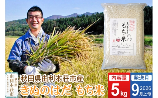 《予約受付》【2026年9月上旬発送・お彼岸】令和7年産【もち米】 5kg 秋田県 由利本荘市産 きぬのはだ 精米 5kg [もち米 餅 米 もちもち お赤飯 おこわ おはぎ 精米 お彼岸 秋田県 きぬのはだ 五平農園 秋田県 由利本荘市]