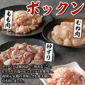 i1038 南国元気鶏のポックン詰め合わせ〈ガーリックソルト〉(合計600g・100g×各2P) ポックン 南国元気鶏 鶏肉 とり 腿肉 胸肉 砂ずり にんにく 岩塩 ピンクソルト おかず おつまみ 
