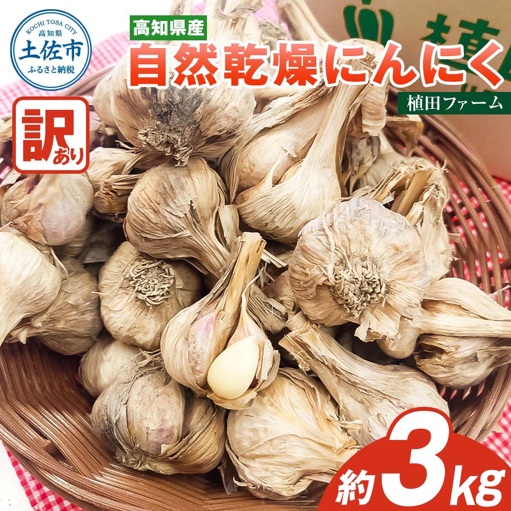 訳あり にんにく 約3kg 乾燥 ニンニク にんにく 訳アリ わけアリ 不揃い 型崩れ 自然乾燥 大量 大容量 常温 配送 数量限定 高知県産