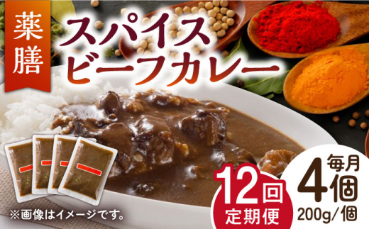 
【12回定期便】薬膳スパイスビーフカレー 4食（200g×4） /自然庵 [UCQ009] カレー レトルトカレー 牛肉 牛 ビーフ
