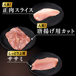 【5ヶ月定期便】奥久慈しゃも肉詰め合わせ・堪能セット（計1kg）（正肉スライス400g・唐揚げ用カット200g・ササミ400g）｜茨城県 大子町 奥久慈 袋田 奥久慈しゃも生産組合 地鶏 軍鶏 シャモ