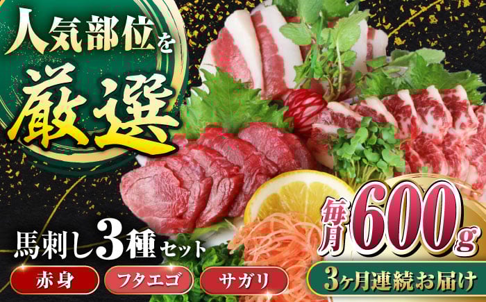 
            【全3回定期便】馬刺し3種(赤身・フタエゴ・サガリ)計600g 食べ比べセット 専用醤油付き 熊本馬刺し 冷凍 馬肉 馬刺 ヘルシー馬刺し 馬肉 ばさし 真空 パック 小分け 馬肉【山都町（阿蘇牧場）】 [YDF087]
          