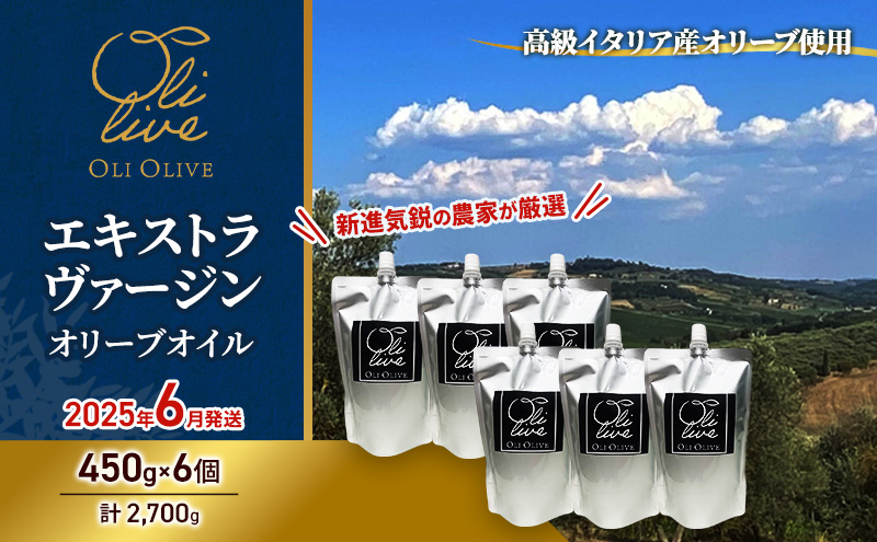高級イタリア産 エキストラ・ヴァージン・オリーブオイル 450g×6個【2025年6月中旬より順次発送】調味料 油 オリーブ油 食用油 静岡県 袋井市