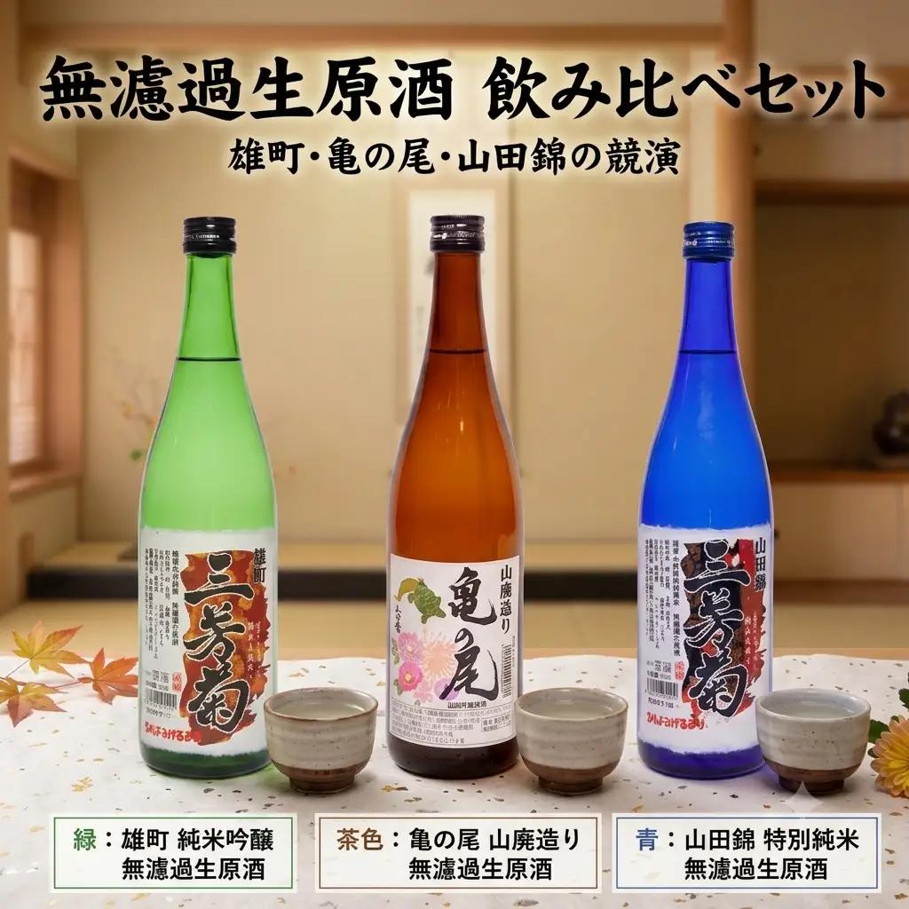 日本酒 地酒 三種 雄町 亀の尾 山田錦 無濾過生原酒 720ml × 3本 【 三芳菊 】