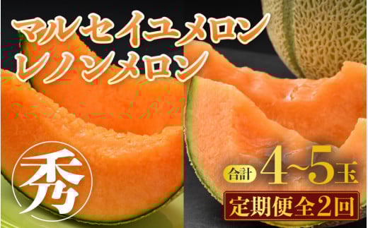 【先行予約】《定期便全2回》佐藤農園の赤肉贅沢食べ比べ計4～5玉（マルセイユメロン・レノンメロン）農家直送 秀品 お届け！ / フルーツ くだもの 贈答 特産 旬 夏 果物 完熟  メロン 朝どれ 美味しい お取り寄せ ※2025年6月上旬より順次発送 [aw069-b004]