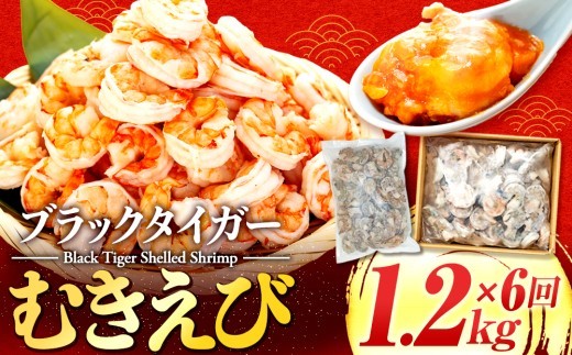 訳あり 特大 ブラックタイガー むきエビ 1.2kg【6ヶ月定期便】 ｜ 海老 えび エビ ブラックタイガー 訳あり品 海鮮 魚介 殻付き 冷凍 高知県 須崎市