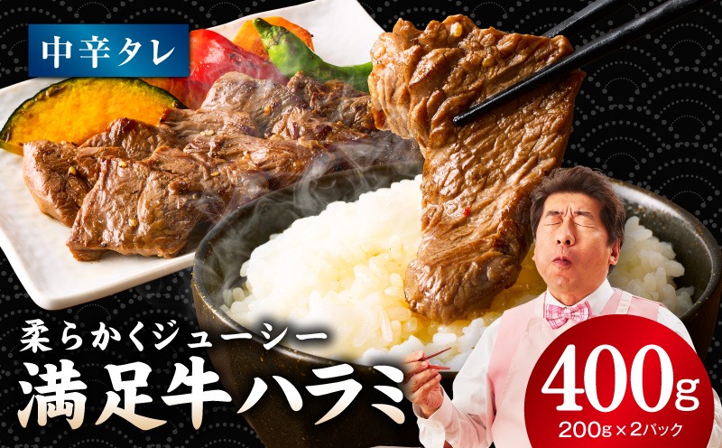 G3447 【満足牛ハラミ】中辛タレ漬け 400g【味付け ハラミ 小分け 焼くだけ 簡単調理 BBQ 牛肉 200g×2P】