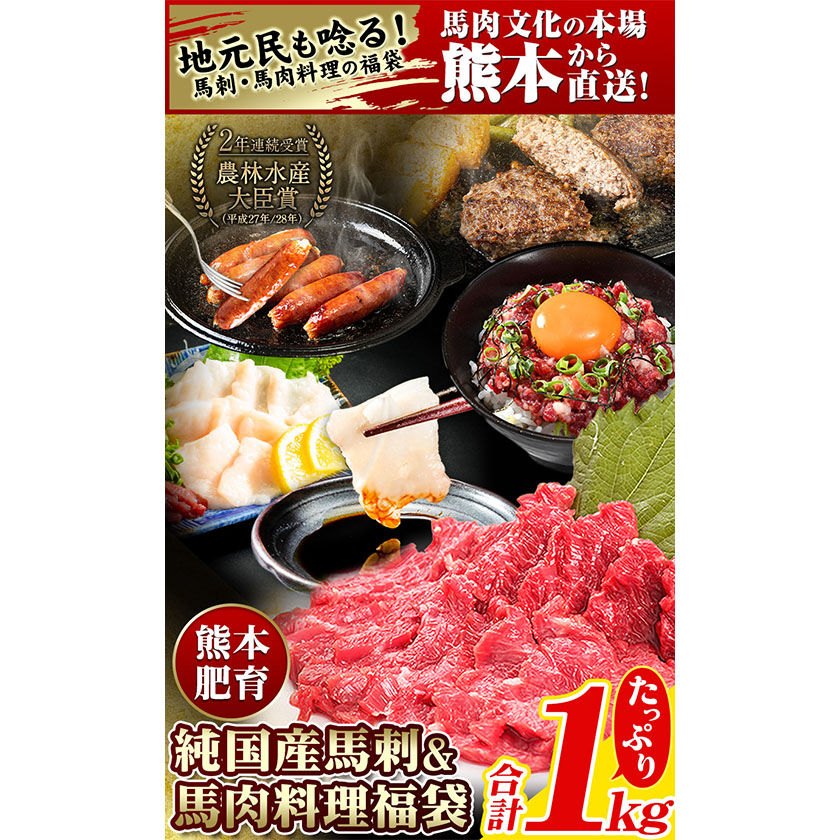 純国産馬肉5種 福袋 セット 計1kg 熊本肥育 馬刺し《90日以内に出荷予定(土日祝除く)》---mna_fba5syu_90d_22_13000_1kg---