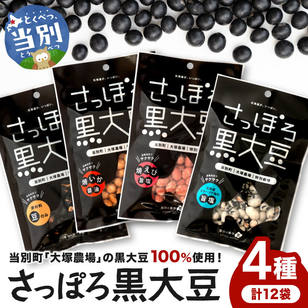 【ふるさと納税】大塚農場産特別栽培黒大豆使用。池田食品『さっぽろ黒大豆』4種セット 豆菓子 おつまみ ビール お供 菓子 おやつ スイーツ 和スイーツ グルメ お取り寄せ 国産 素焼き 旨塩 焼きいか醤油 焼きえび旨塩 個包装 12個入