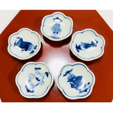 青花 絵変り梅型箸置5個セット 小島芳栄堂 箸置き はしおき 和柄 日本柄 梅 花 35000円 3.5万円 ar032