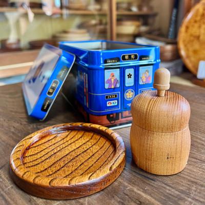 ふるさと納税 若桜町 両面コースター・七味入(若桜鉄道　列車缶セット)